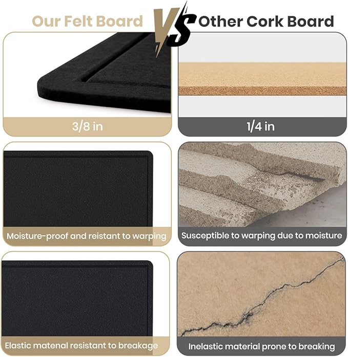 Large Bulletin Board, 48 X 36 inches Felt Board Notice Pin Board, 4' x 3'Cork Board Alternative for Wall, Self-Adhesive Vision Board Mood Board Foldable Photo Board with 30 Pushpin (Black)