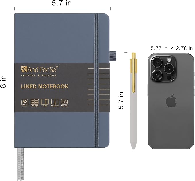 &And Per Se Lined Journal and Pen Set (3 Packs), A5 Leather Hardcover Notebook with Pen & Stationary Set, 160 Pages 100GSM Thick Ruled Paper Journal for Business Work Writing (Dark Blue)