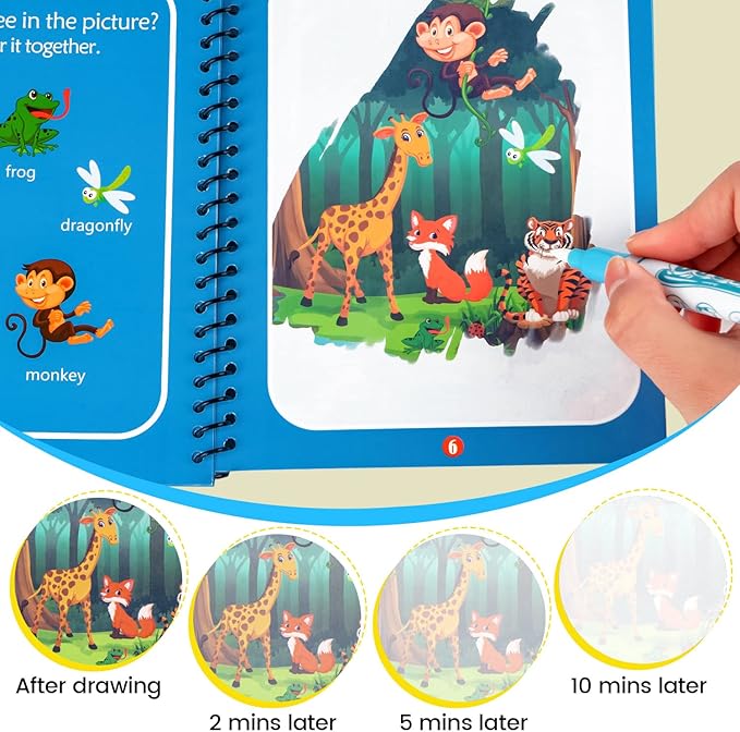 4 Pack Water Coloring Books, Reusable Water Painting Book Unicorn Dinosaur Animal Ocean Painting for Toddlers Educational Learning Kits for