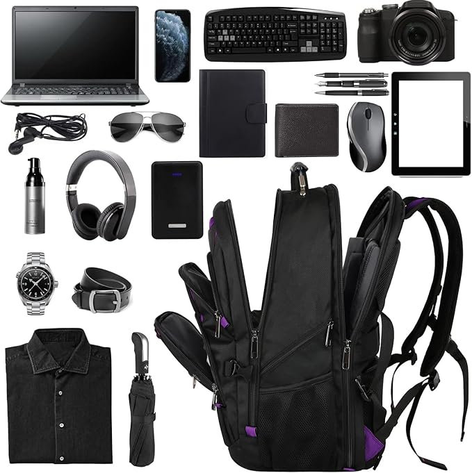 18.4 inch Travel Backpack Men Women, 55-60L Extra Large Laptop Backpack RFID Anti Theft TSA Friendly Flight Approved Backpacks, Water Resistant College School Heavy Duty, Purple