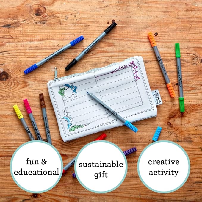 eatsleepdoodle DIY Coloring Fairy Tale Pencil Case for Kids with 10pcs Washable Markers, Reusable Art Supply Organizer, Fun Arts & Crafts Activity for Boys & Girls, Creative Gift Idea for Ages