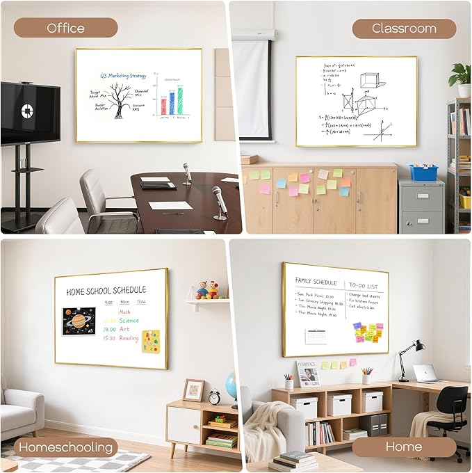 Large White Board for Wall, 48'' x 36'' Big Magnetic Dry Erase Whiteboard with Gold Aluminum Frame, Hanging Writing Board for Home, Office, School