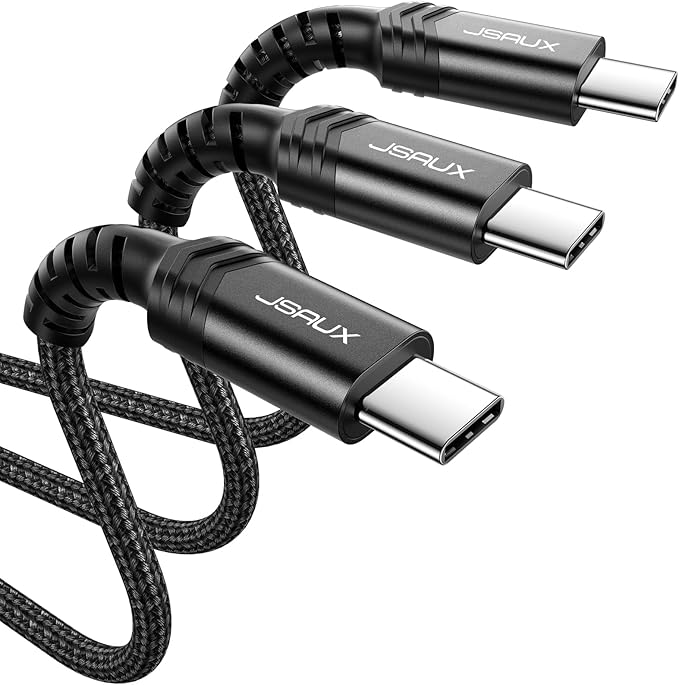 JSAUX 3-Pack USB C to USB C Cable 100W [10ft/6.6ft/3.3ft] Compatible with iPhone 17 Air 16 15 Pro Max Samsung Galaxy S25 S24 CarPlay iPad Pro, Type C to C Charger Cable Fast Charging - Black