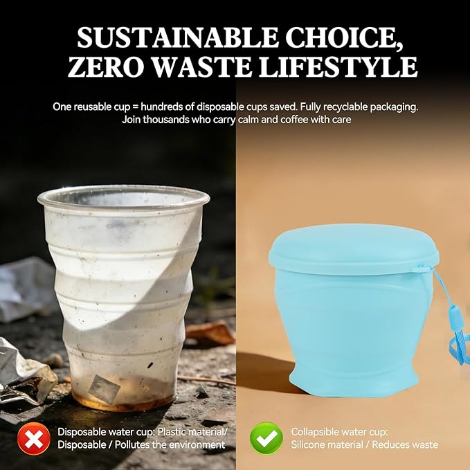 Qiao&Kai Collapsible Cup 6oz(180ml), Silicone Folding Travel Cup, Cup for Traveling, Camping, Gym,Kids, Daily Use – BPA-Free, Eco-Friendly,with Gift Box (Blue)