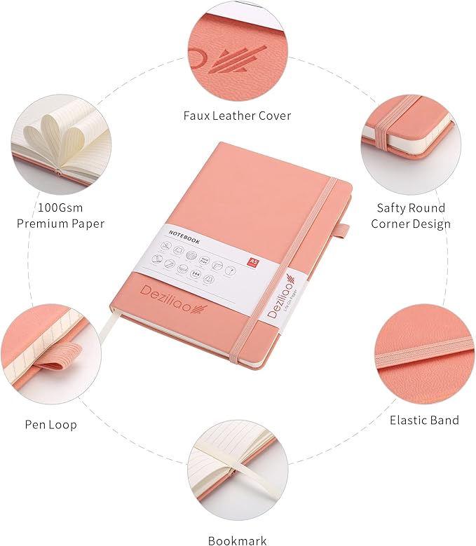 Lined Journal Notebooks with Pen Loop, Hardcover Notebook Journal for Work, 100Gsm Premium Thick Paper with Inner Pocket, Medium 5.7''''x8.4'''', ?Pink, Ruled, 1 Pack
