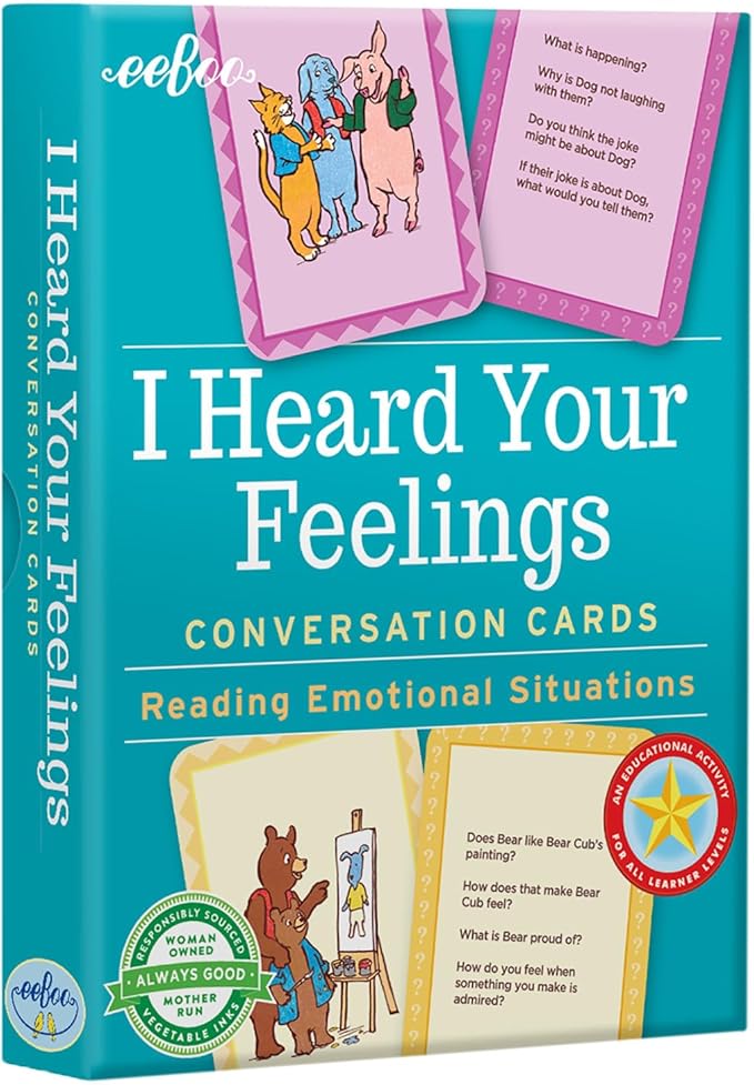 eeBoo: I Heard Your Feelings - 48 Conversation Flashcards, Develops Empathy Through Friendly Illustrations of Emotional Situations, Develop Social and Emotional Intelligence, for Ages 3 and up