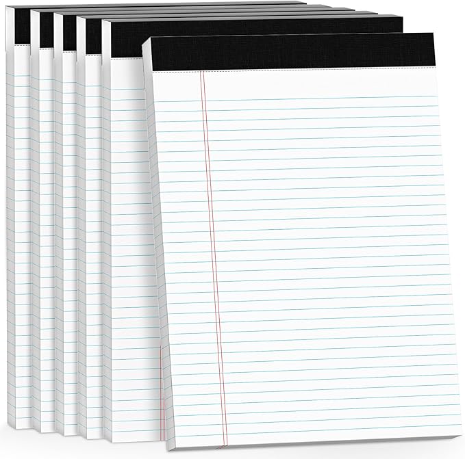 AILZFEI 300 Sheets Legal Pads 8.5 x 11 College Ruled 6-Pack White Paper Note Pad Narrow Ruled 50 Sheets per Notepad Perforated Writing Pad Sturdy Back 8x11 Legal Pads Pads of Paper