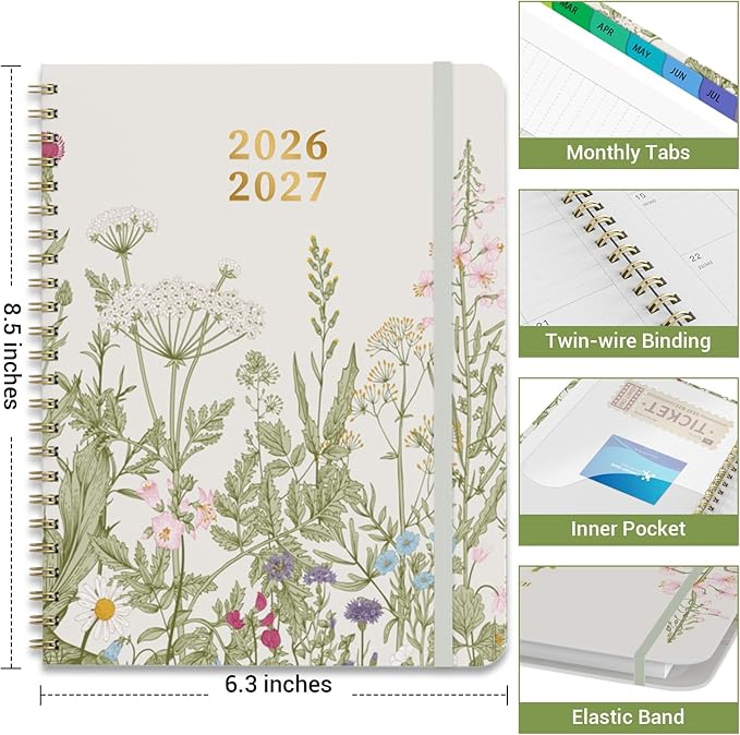 Academic Planner 2026–2027, Weekly & Monthly Calendar Planner, July 2026 – July 2027, Hardcover A5 (6.3" x 8.5") Agenda with Tabs, School Planner for Students & Teachers, Garden Flowers