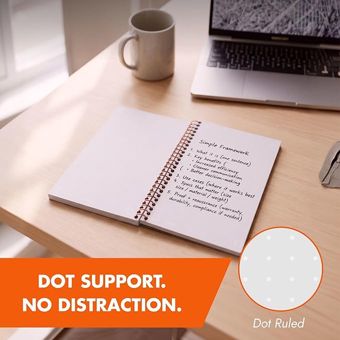 ROARING SPRING Whitelines Spiral Bound Journal, Dot Ruled, 70 Sheets, 8.25" x 5.75", FREE App to Digitally Download Your Notes