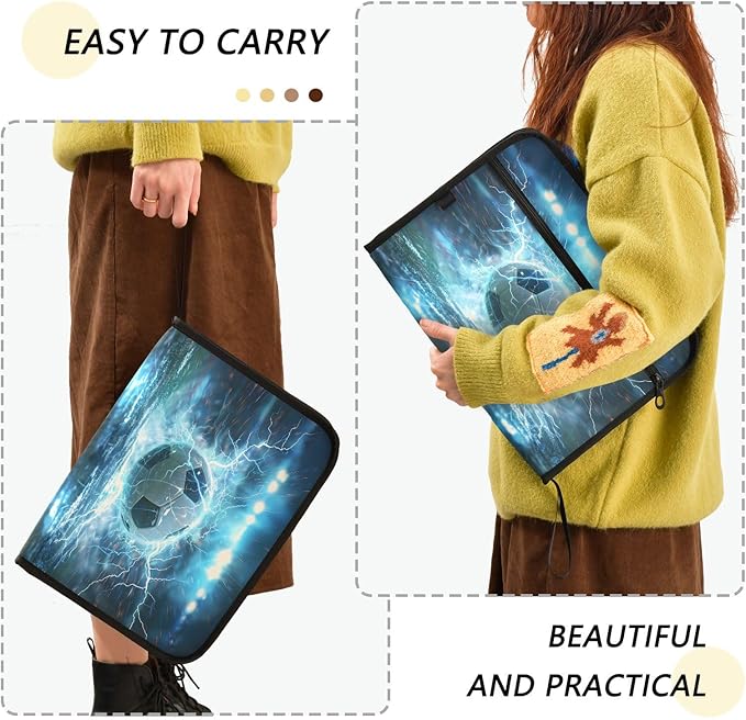 Football Lightning 13 Pocket File Organizer Expanding File Folder with Front Pouch Portable Business File Storage Document Organizer Folder with Zipper