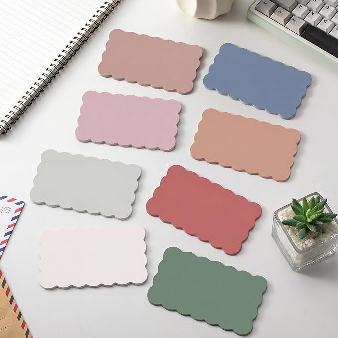 Eaasty 8 Pack Scalloped Aesthetic Sticky Notes Bulk Vintage Colors Cute Wavy Self Sticky Note Pads 3" x 5" Blank Note Pads for Back to School Office Supplies Graduation Teacher 240 Sheets