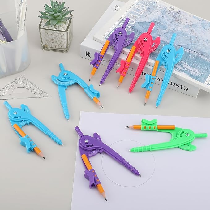 40 Pieces Compass Geometry Tool Multicolour Math Compass Drawing Compass for Geometry Plastic Geometry Compass with Pencil for Office Drafting Art Drawing (4 Colors, 40 PCS)