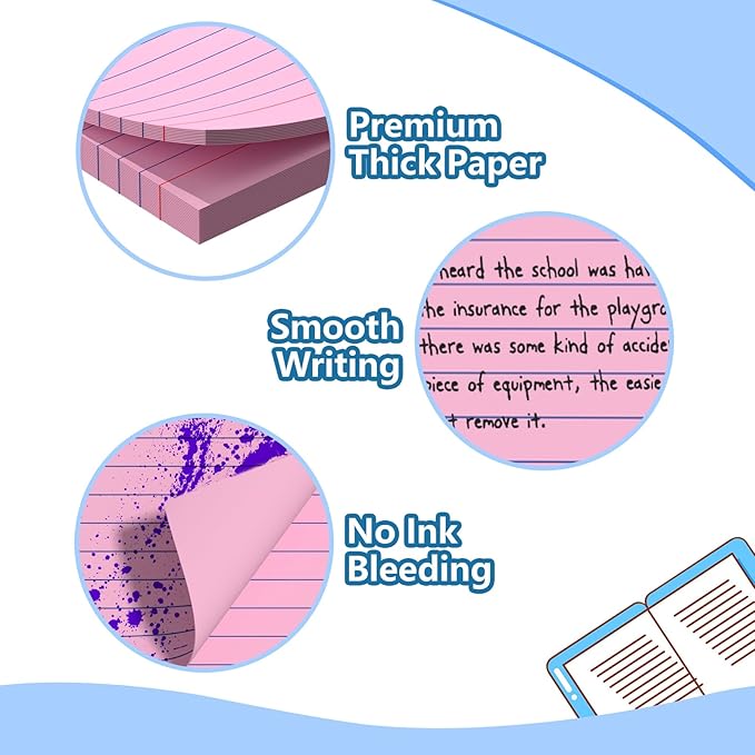 Index Cards 3x5 Inch With Ring, 300 Count, Ruled Pink Index Card, 180GSM Flash Cards College Ruled for Students, Teachers, Study Note Card for Office, Home, School, Office
