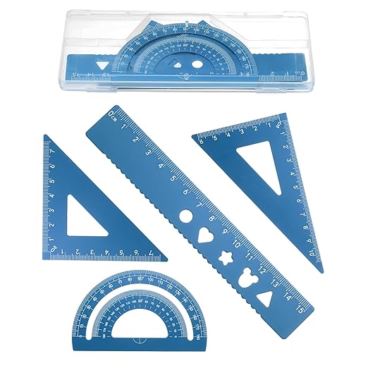 PATIKIL 4 Pcs Geometry Drafting Tool, Aluminum Alloy Geometry Kit Math Tool Includes 15cm L Ruler Protractor Triangles for Drafting Angle Measure Simple Science Experiment, Navy Blue