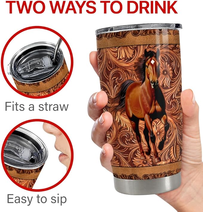 SANDJEST Horse Tumbler 20oz Stainless Steel Insulated Coffee Travel Mug Cup for Women Girls Men Horse Gifts for Birthday Christmas