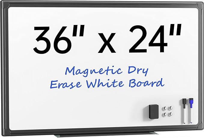 VUSIGN 36" x 24" Magnetic Whiteboard for Wall, Dry Erase Board with Black Frame, Hanging White Board for Office, Home, Classroom, Conference Room – Accessories Included