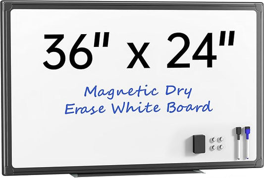 VUSIGN 36" x 24" Magnetic Whiteboard for Wall, Dry Erase Board with Black Frame, Hanging White Board for Office, Home, Classroom, Conference Room – Accessories Included