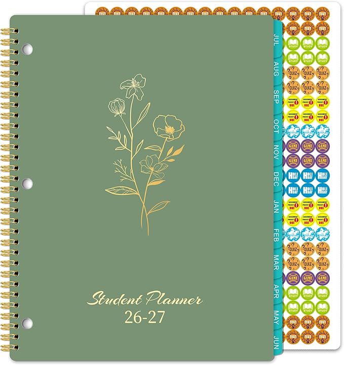 Student Planner 2026-2027 - School Planner 2026-2027, JULY 2026 - JUNE 2027, 9” x 11”, Weekly and Monthly Planner with Holidays, Tabs, Pocket, 3-Hole Punched Academic Calendar