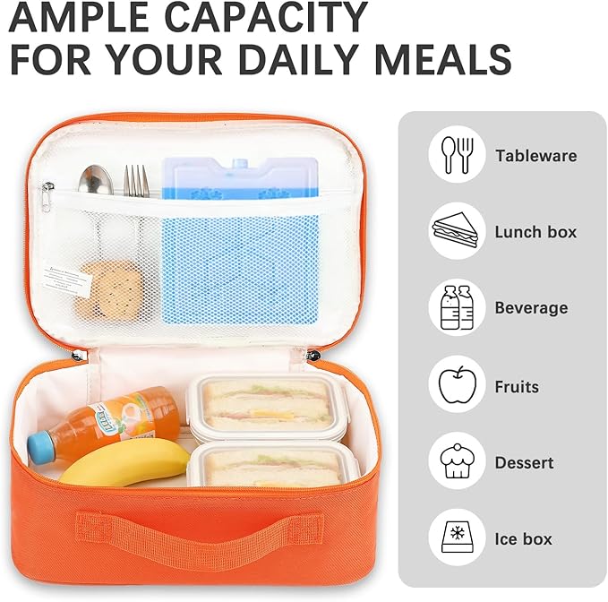 FlowFly Kids Lunch box Insulated Soft Bag Mini Cooler Back to School Thermal Meal Tote Kit for Girls, Boys, Orange