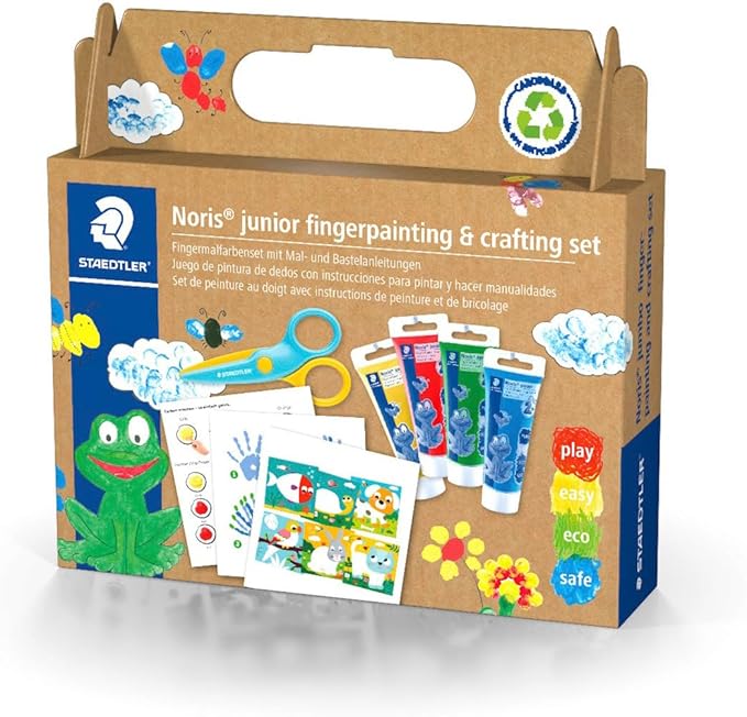 STAEDTLER 61 C2 Noris Junior Activity Set - Mixed Set for Finger Painting & Crafting (Pack of 6 Pieces, Including Paint & Activity Book)