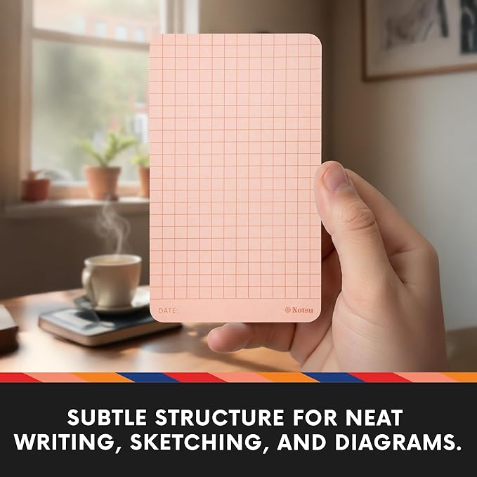 Notsu Graph Grid Colored Note Cards 3x5 inch, 40 ct | Graphing Vertical Color Index Cards with Rounded Corners, Premium Thick Paper 350 gsm (Clay)