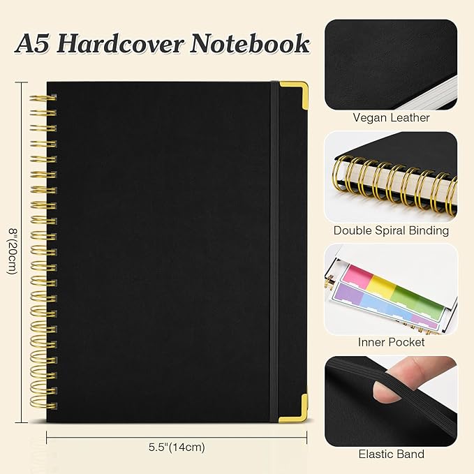 Bullet Dotted Journal Notebook, 300 Pages Leather Notebooks with Contens