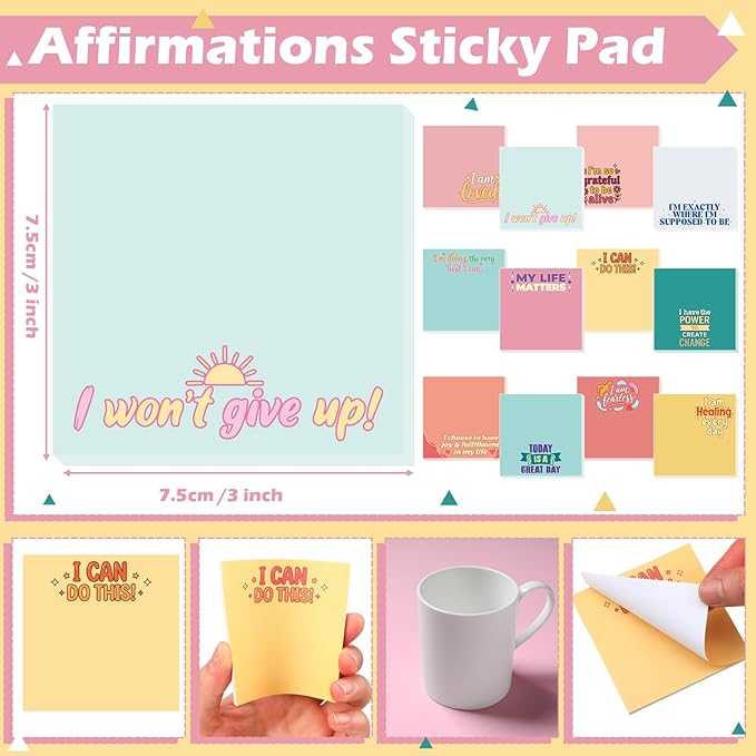 Yinder 24 Pcs Inspirational Sticky Notes Cute Motivational Sticky Notes Pad End of Year Employee Appreciation Gifts Bulk for Teacher Nurse Coworkers Office Supplies 3 x 3'' (Affirmation,Watercolor)