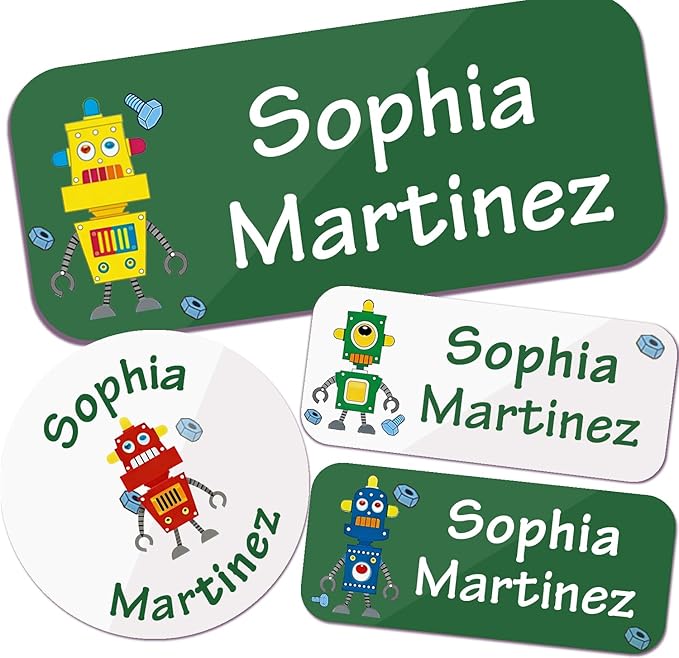 Waterproof Custom Name Stickers (135 Labels) - Personalized Daycare Labels for Clothing, Water Bottles, Lunch Boxes & School Supplies - Ideal for Camp & Daycare - No-Iron (Metal Man)