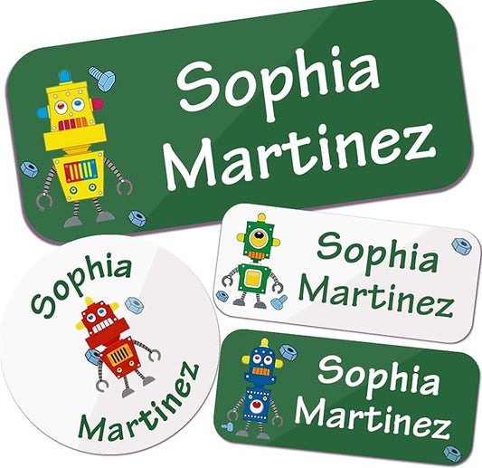 Waterproof Custom Name Stickers (135 Labels) - Personalized Daycare Labels for Clothing, Water Bottles, Lunch Boxes & School Supplies - Ideal for Camp & Daycare - No-Iron (Metal Man)