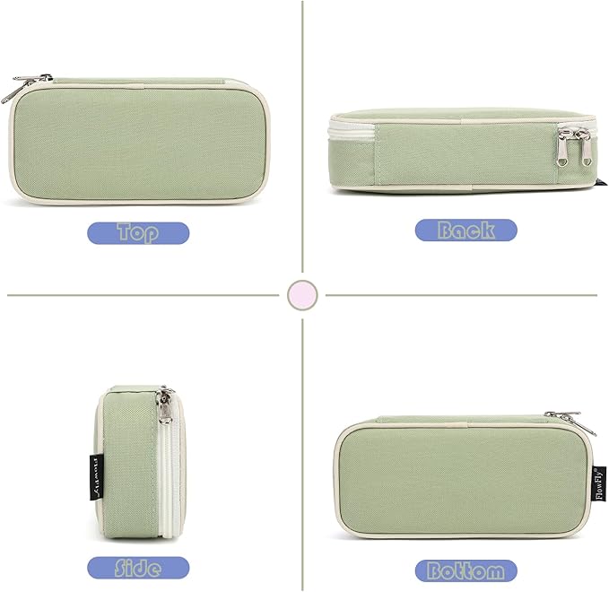 FlowFly Large Capacity Pencil Case for Kids, Boys & Girls – Zippered Multi-Functional Pen Pouch, Soft & Portable Pencil Bag for School, Teens, Students, Light Matcha