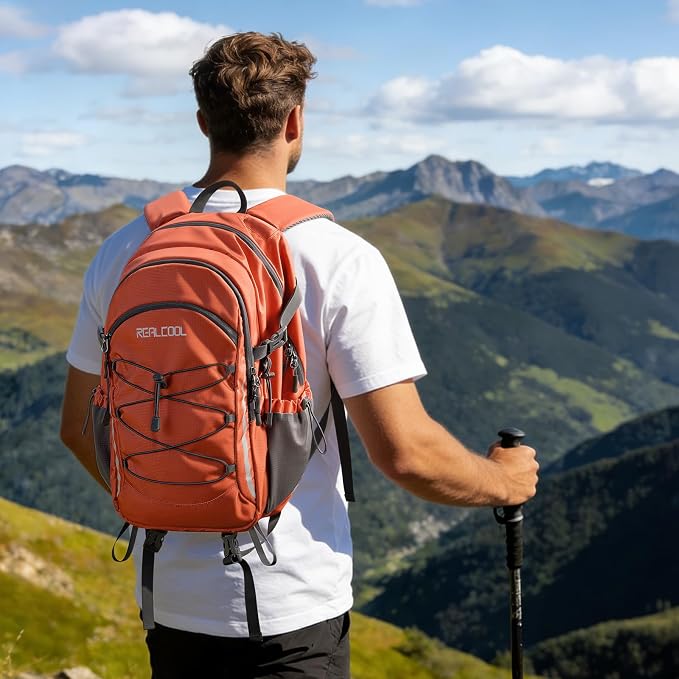 RealCool 20L Lightweight Hiking Backpack, Waterproof Daypack for Camping | 210D tear-resistant nylon, breathable shoulder and back panel, Multi-Compartment,hydration system,reflective strip,bungee net
