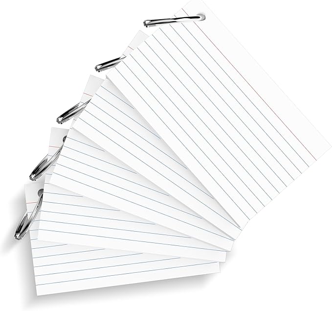 250-Pack White Index Cards 3x5 Inch w/Key Ring – 180gsm Heavyweight Flashcards – Flash Cards Study & Note Cards (50 Sheets Each)– Perfect for Study, Notes & Memory, Students School Supplies