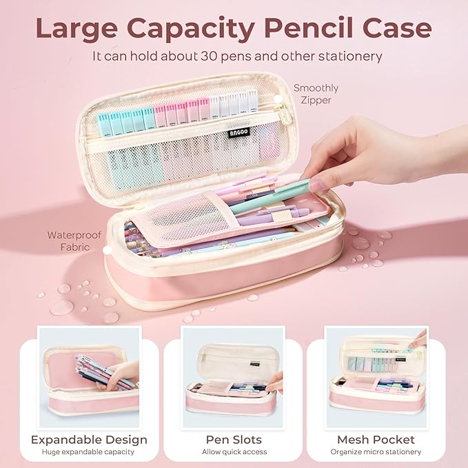Nicpro 45PCS Mechanical Pencils with 462 Lead Refills (Pink) | 0.5mm-2.0mm Cute Mechanical Pencil Pet, School Supplies Stationary Set with Pencil Case for Girl Note-Taking & Back to School