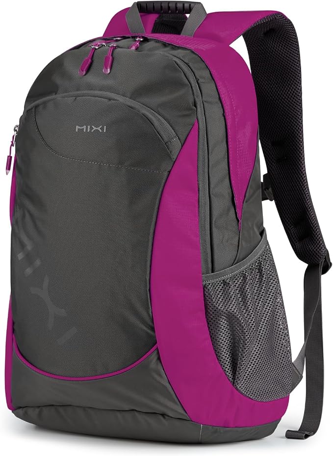 mixi 31L Ultra Lightweight Waterproof Travel Backpack, 18 inch Casual Daypack for Men Women, Durable Spacious Bag for Travel, Sports, Camping, Hiking & College, Rose Red
