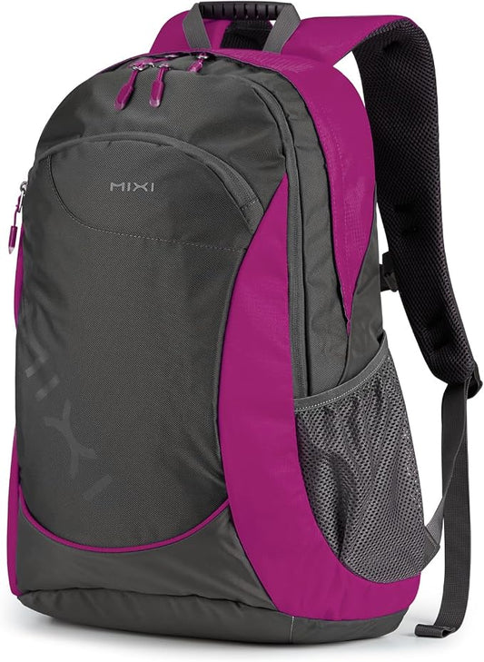 mixi 31L Ultra Lightweight Waterproof Travel Backpack, 18 inch Casual Daypack for Men Women, Durable Spacious Bag for Travel, Sports, Camping, Hiking & College, Rose Red