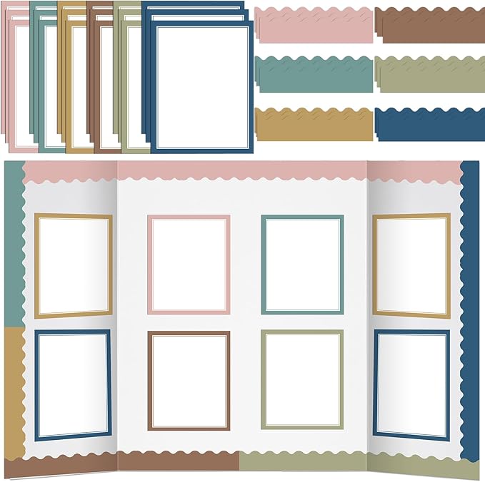 90 Pcs Science Fair Board Supplies Include 72 Trim Scalloped Bulletin Borders 18 Presentation Board Subtitles for Classroom Office Display(Morandi)