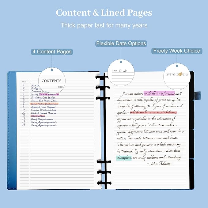 Yoment Refillable Notebooks for Work 5 Subject with Removable Dividers Tabs 224 Pages Hardcover Leather Journals for Writing Small Discbound Planner Colleged Ruled Paper for Women Men 6.1 x 8.3,Blue