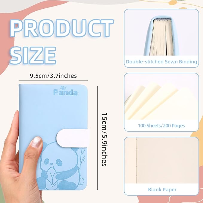 BOBO RABBIT Blank Journal Small Pocket Leather Notebook No Lines for Drawing Plain Sketch Book Cute Cartoon Panda Unlined Journal for Travel Work School, 200 Pages, 3.7"X5.9"