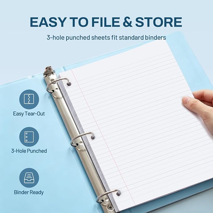 SUNEE 5 Subject Notebook College Ruled - 400 Pages, 9"x11", 5 Pocket Colored Dividers, 3-Hole Punched Paper, Dark Blue