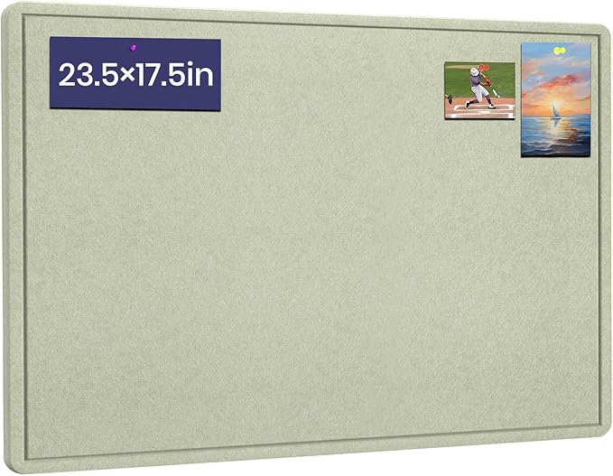 Bulletin Board, 23.5 X 17.5 inches Cork Board with 20 Pushpin, Felt Cork Board Notice Pin Board, Self-Adhesive Vision Board Mood Board Foldable Photo Board for Wall - Sage Green