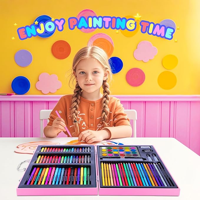 homicozy Art Supplies Kit for Kids Ages 4-12,Mermaid Art Case Coloring Set,Drawing Kits with Markers, Crayons, Colored Pencils,Oil Pastels,Coloring Book,School Supplies,Gift for Kids Artist Age 4+