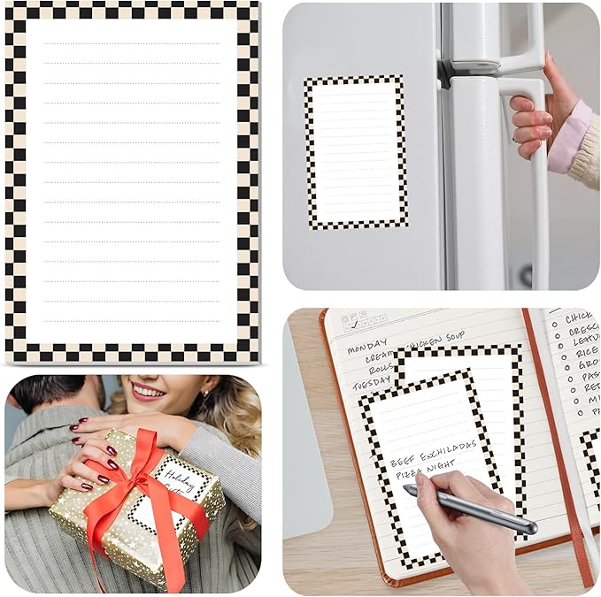2 Pack Lined Sticky Notes 4x6 in, Cute Self-Stick Notepads with Lines, Large Memo Pads Strong Adhesive for Office, Home Black White Plaid
