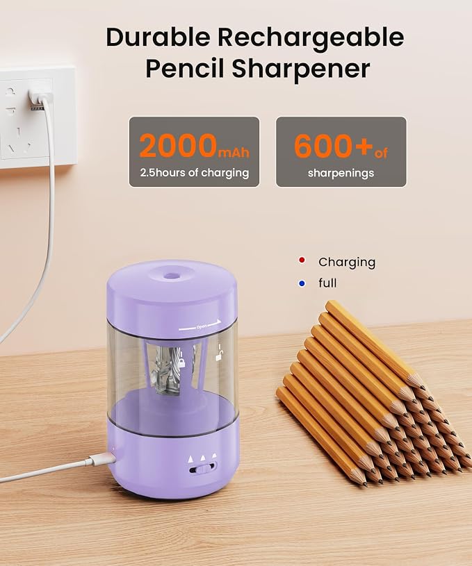 Electric Pencil Sharpener for Classroom, Fully Automatic, Purple