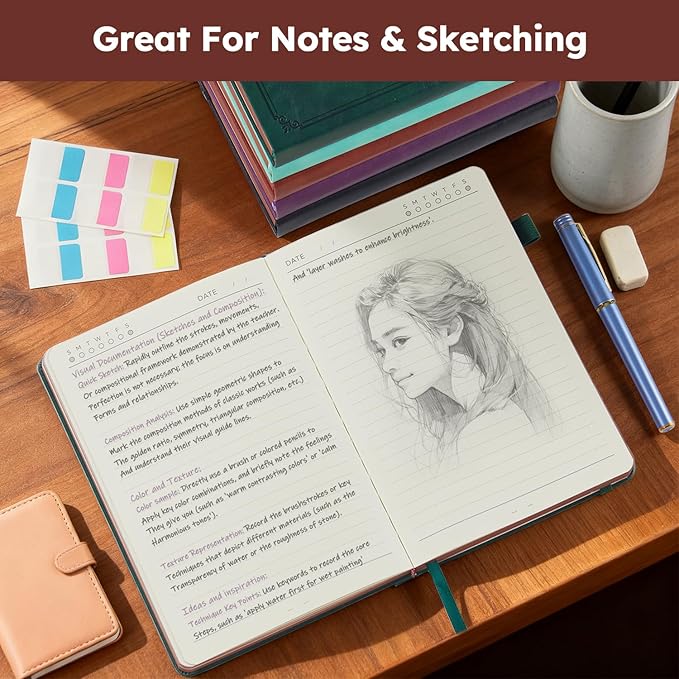 Lined Journal Notebook for Women Men, 320 Pages A5 Journaling Notebook College Ruled with 100GSM Thick Paper, Hardcover Leather Notebook for Work Writing Note Taking Diary, School, 5.7'' X 8.4''
