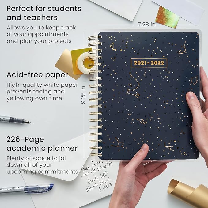 Arteza Academic Planner, 9 x 7 Inches, 113 Sheets, Includes 13-Month Calendar and 2 Sticker Sheets, Constellation Design, Office Supplies and College Essentials for Students and Professors