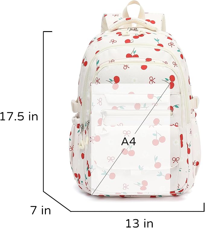 Phaoullzon Girls School Cherry Backpack for Kids Kawaii Bookbag College Daypack,Cherry