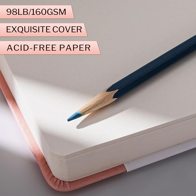 Hardcover Pocket Sketchbook, 5" x 5" Square Mini Sketchbook, 98lb/160gsm Heavyweight Tiny Sketch Book, 80 Sheets Small Travel Drawing Journal for Adults, Artist, Ideal for Gift (Pink)