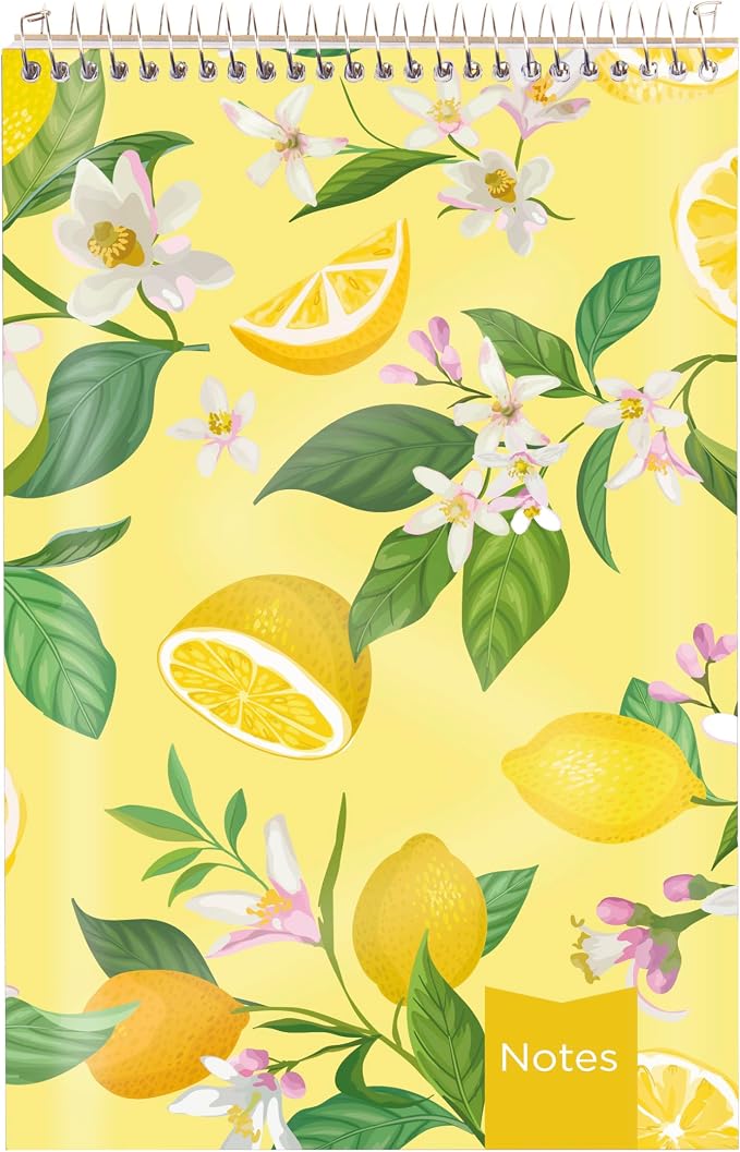 Blueline® XTREME White Steno Pad, 6" x 9.5", Top Spiral, 120 Pages, Ideal for School, Office, Notes, Lists & Planning, Lemon Garden Design (313601)