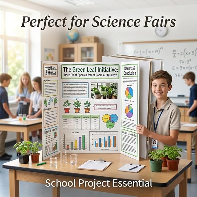 Trifold Poster Board, 24" x 16", White Corrugated Project Boards for Science Fairs, Event Displays, and Business Presentations, School Projects, 3-Pack