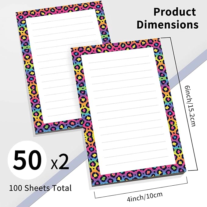 2 Pack Lined Sticky Notes 4x6 in, Cute Self-Stick Notepads with Lines, Large Memo Pads Strong Adhesive for Office, Home Colorful Cute Leopard